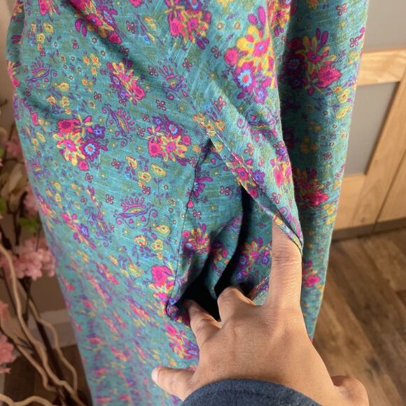 Natural Life Bohemian Fall Hangout Cotton Midi Dress Green Floral Pocket M NWT - Picture 6 of 12